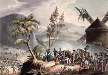 Bitwa pod Roleia, 17 sierpnia 1808, grawerowana przez Thomasa Sutherlanda (bc.1785) (akwatinta)