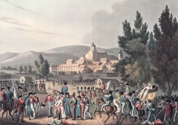 Bitwa pod Vittorią, 1813, Sprowadzenie więźniów, sztych. I. Clarke, akwatinta M. DuBourga (akwatinta)