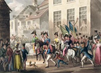 Wejście aliantów do Paryża, 31 marca 1814, z „Wielkiej Brytanii i jej sojuszników wojennych od 1799 do 1815”, Jamesa Jenkinsa, ryt. Thomas Sutherland (b.c.1785), publi.