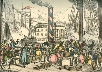 Wejście na pokład Margate Steam Packet w London Bridges Wharf, 1838 r