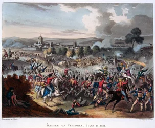 Lord Wellington (1769-1852) wjeżdżający do Salamanki, ilustracja do poematu narracyjnego dr. Syntaxa, 1818 (kolorowa akwatinta)