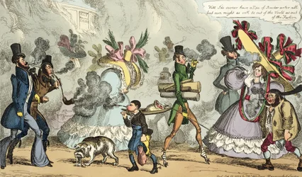 Puff, Puff, It is an Age of Puffing, Puff, Puff, Puff, opublikowana we wrześniu 1827 r. przez Thomasa McLeana, Londyn (kolorowa akwaforta)