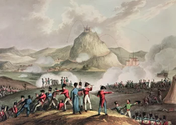 Oblężenie San Sebastian, lipiec 1813, grawerowane przez Thomasa Sutherlanda (bc.1785)