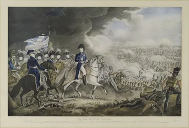 „Do narodu brytyjskiego”, książę Wellington i najwybitniejsi oficerowie w bitwie pod Waterloo, 18 czerwca 1815, akwatinta autorstwa W. T. Frya i T. Sutherlanda, wydana przez J. Jenkinsa, Londyn, 18