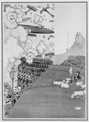 Widok wojny ze Szwajcarii, z „Some Frightful War Pictures”, 1915