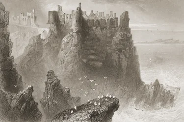 Zamek Dunluce, hrabstwo Antrim, Irlandia Północna, z „Krajobrazy i starożytności Irlandii” George