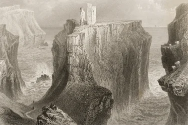 Zamek Dunseverick, hrabstwo Antrim, Irlandia Północna, z „Krajobrazy i starożytności Irlandii” George