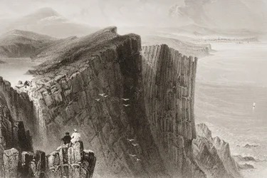 Fairhead, hrabstwo Antrim, Irlandia Północna, z „Scenery and Antiquities of Ireland” George