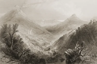 Glen of the Downs, hrabstwo Wicklow, Irlandia, z „Krajobrazy i starożytności Irlandii” George