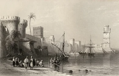 Port Rodos, Grecja, ryty J.C. Armytage (1820-97)