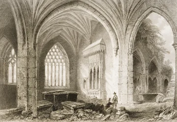 Wnętrze opactwa Holycross, County Tipperary, Irlandia, z „Scenery and Antiquities of Ireland” George