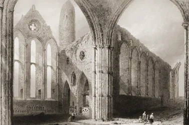 Wnętrze opactwa Hore, The Rock of Cashel, County Tipperary, Irlandia, z „Scenery and Antiquities of Ireland” George