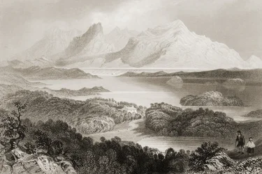 Jezioro Garromin, Connemara, hrabstwo Galway, z „Scenery and Antiquities of Ireland” George