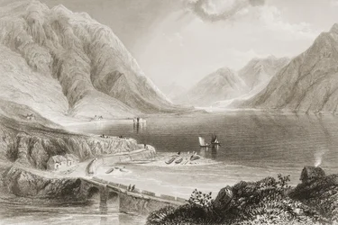 Leenane, Connemara, hrabstwo Galway, Irlandia, z "Scenery and Antiquities of Ireland" George Virtue, lata 60-te XIX wieku