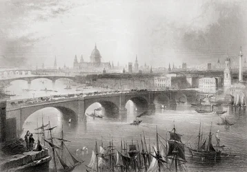 London, Southwark i Blackfriars mosty na Tamizie, Londyn, Anglia, z „Cyclopaedia of Useful Arts and Manufactures” Charlesa Tomlinsona