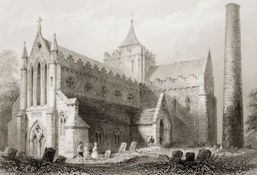 Katedra św Canice, Kilkenny, Hrabstwo Kilkenny, Irlandia, z „Krajobrazy i starożytności Irlandii” George