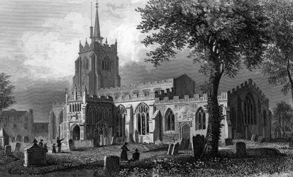 Kościół Mariacki, Chelmsford, grawerowany przez Williama Watkinsa, 1832