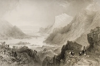 Podejście do Killarney z Kenmare Road, hrabstwo Killarney, z „Krajobrazy i starożytności Irlandii” George