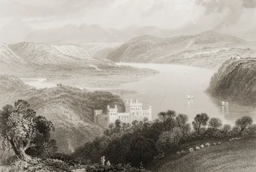 Dolina Czarnego Wody między Youghal (hrabstwo Cork) a Lismore (hrabstwo Waterford), Irlandia, z „Krajobrazy i starożytności Irlandii” George