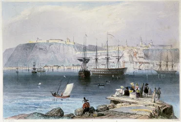 Vue de Québec et de son port (Kanada) - w „”Kanada Sceneria Ilustrowana”” William Henry Bartlett, ed. George Virtue