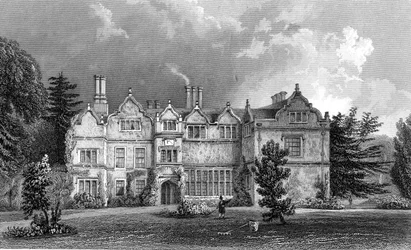 West Front Spains Hall, Essex, grawerowane przez Johna Rogersa, 1832
