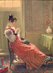 Lady Sewing, ok. 1830 r. (akwarela na papierze)