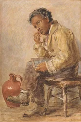 Portret młodego mężczyzny z tabliczką łupkową