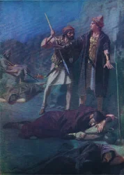 David oszczędza Saula, z The Bible Picture Book wydanej przez Thomasa Nelsona, ok. 1950