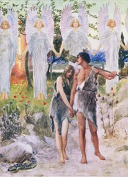 Na początku z The Bible Picture Book wydanej przez Thomasa Nelsona, ok. 1950
