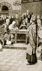 Jocelyn, biskup Glasgow, w Northampton, 1176 r., ilustracja z "Hutchinson