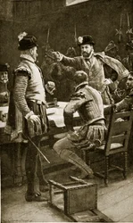 Regent Moray aresztuje swoich wrogów, 1569, ilustracja z „Hutchinson