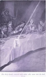 Do sali wszedł Święty Graal, pokryty białym jedwabiem