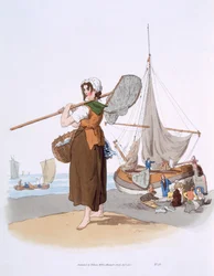 Kobieta Shrimper, z „Kostium Wielkiej Brytanii”, wydana przez Williama Millera, 1805