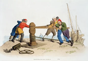 Fishermen at a Capstan, z „Kostium Wielkiej Brytanii”, wydanego przez Williama Millera, 1805