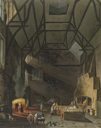 Wnętrze kuchni, Trinity College, Cambridge, z Historii Cambridge, ryt. Joseph Constantine Stadler (fl.1780-1812), wyd. R. Ackermann, 1815 (akwatinta kolorowa)