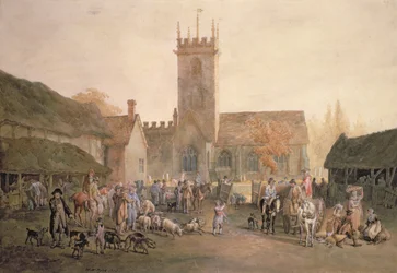Pigmarket na dziedzińcu The Fountain Inn, Bedford, 1806 (ołówek, wc i kolor nadwozia)