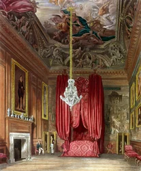 Stanowa Komnata Łóżka Królowej Marii, Hampton Court z „Królewskich Rezydencji” w Pyne, 1818 r.