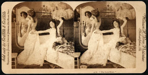 „The Late Riser”, humorystyczna karta stereoskopowa, ok. 1900 (zdjęcie w sepii) (zob. też 473258)