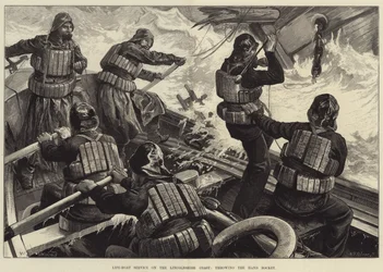 Serwis łodzi ratunkowych na wybrzeżu Lincolnshire, rzucanie rakietą ręczną