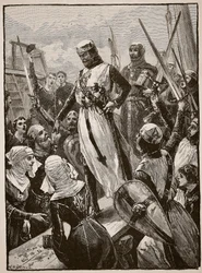 Przyjęcie Richarda po jego powrocie z kontynentu, ilustracja z „Ilustrowanej historii Anglii Cassella” (zdjęcie w sepii)