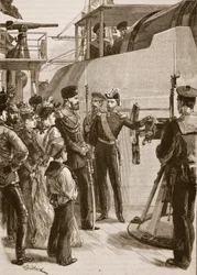 Francuska flota w Cronstadt: wizyta cara, 1891, ilustracja z „Ilustrowanej historii Anglii Cassella” (zdjęcie w sepii)