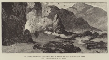 Północno-zachodnia granica Indii, budowa drogi w przełęczy Bolan, wysadzanie skał