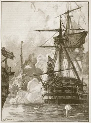Rosyjski atak na Sinope, ilustracja z „Ilustrowanej historii Anglii Cassella” (zdjęcie w sepii)