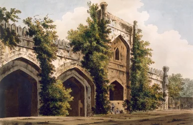 Widok meczetu w Rajemahel, 1785-88 (kolorowa akwatinta)