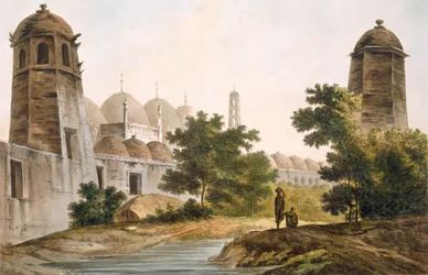 Pl. 41 Widok Cuttery zbudowanej przez Jaffeira Cawna w Muxadavad, z „Select Views in India”, wyd. 1785-88 (akwaforta kolorowa z akwatintą)