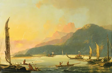 Tahitańskie galery wojenne w zatoce Matavai, Tahiti