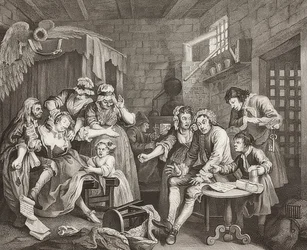 A Rake?S Progress, karta 7: The Rake in Prison / The Path of a Verbosome, Sheet 7: Tom Rakewell w więzieniu. 1735