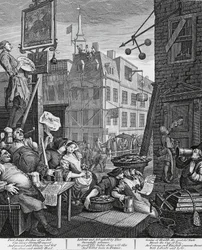 Beer Street, Londyn, grawerowanie Williama Hogartha (1697-1764), Wielka Brytania