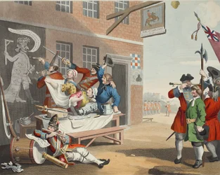 Anglia, ilustracja z „Hogarth Restored: The Whole Works of the sławny William Hogarth, ponownie grawerowany przez Thomasa Cooka”, wyd. 1812 (grawerowanie ręcznie kolorowane)