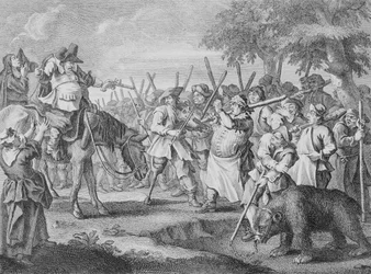 Pierwsza przygoda Hudibrasa, z książki "Hudibras" Samuela Butlera